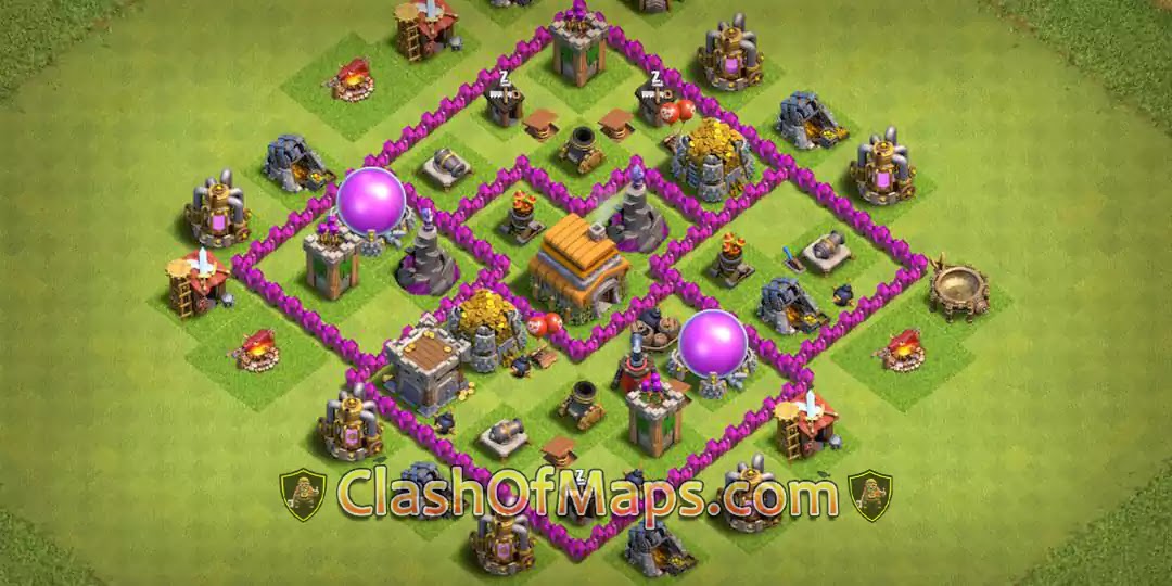 Town Hall 6 (TH6) farming and trophy base design with copy link for 2020 in Clash of Clans