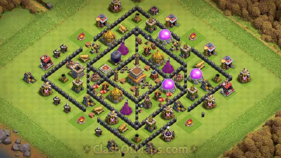 Updated TH8 hybrid base configuration for effective loot protection and trophy defense