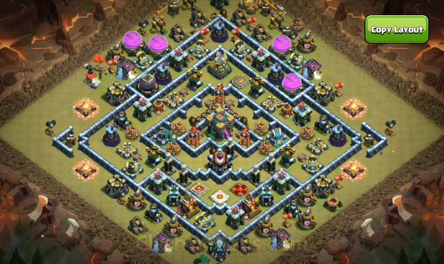 TH14 War Base Layouts with Copy Link